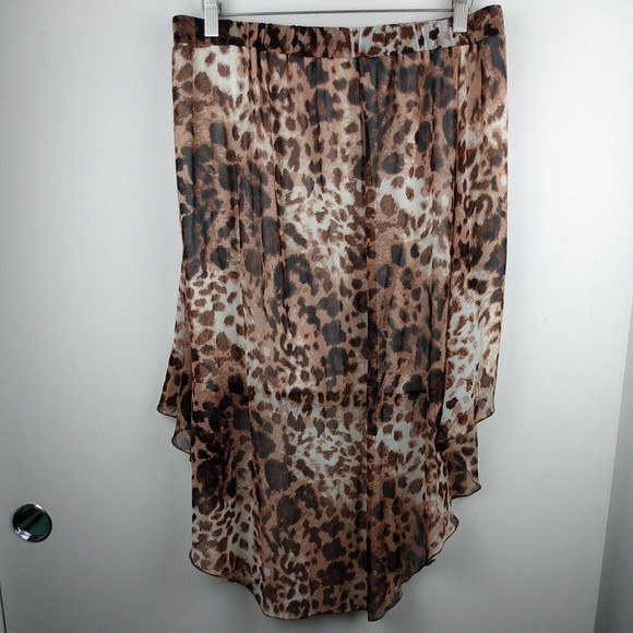 Womens Leopard Print High Low Hem mini maxi shear skirt with slip - Picture 3 of 8